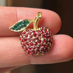 Gold and Red Apple Brooch
